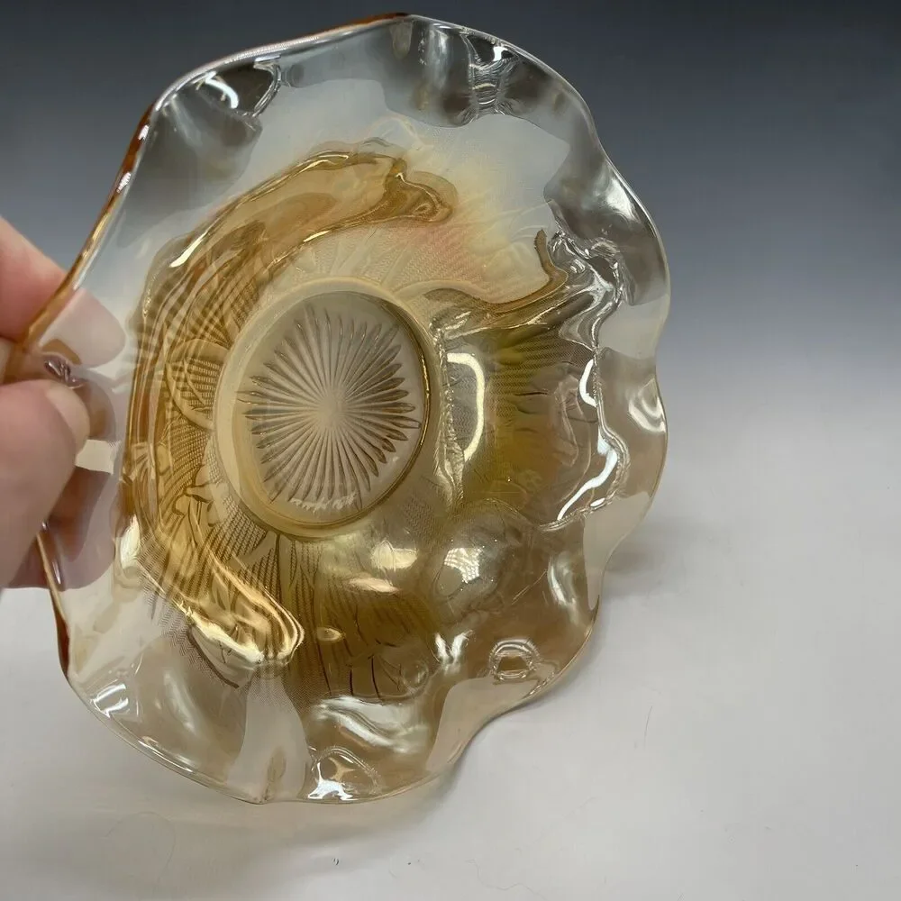 Jeanette Iridescent Marigold Iris & Herringbone‎ Ruffled Bowl 9.5